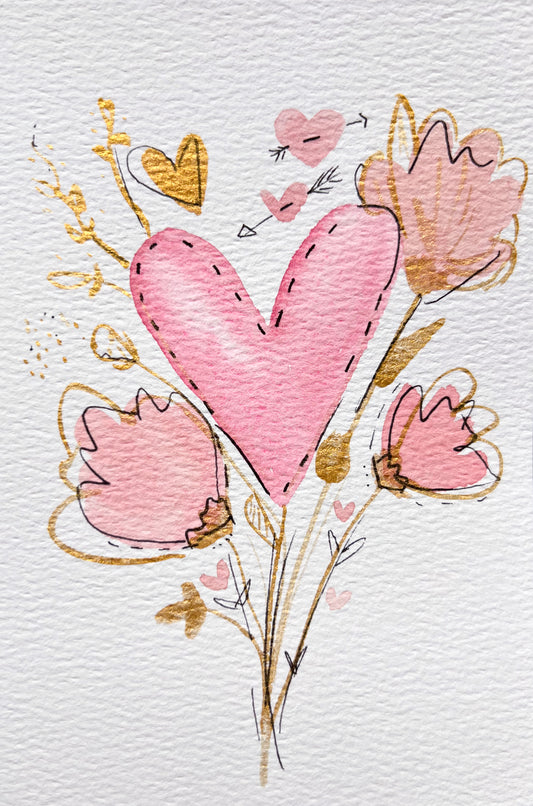 Valentine’s Card - Pink and Gold Hearts