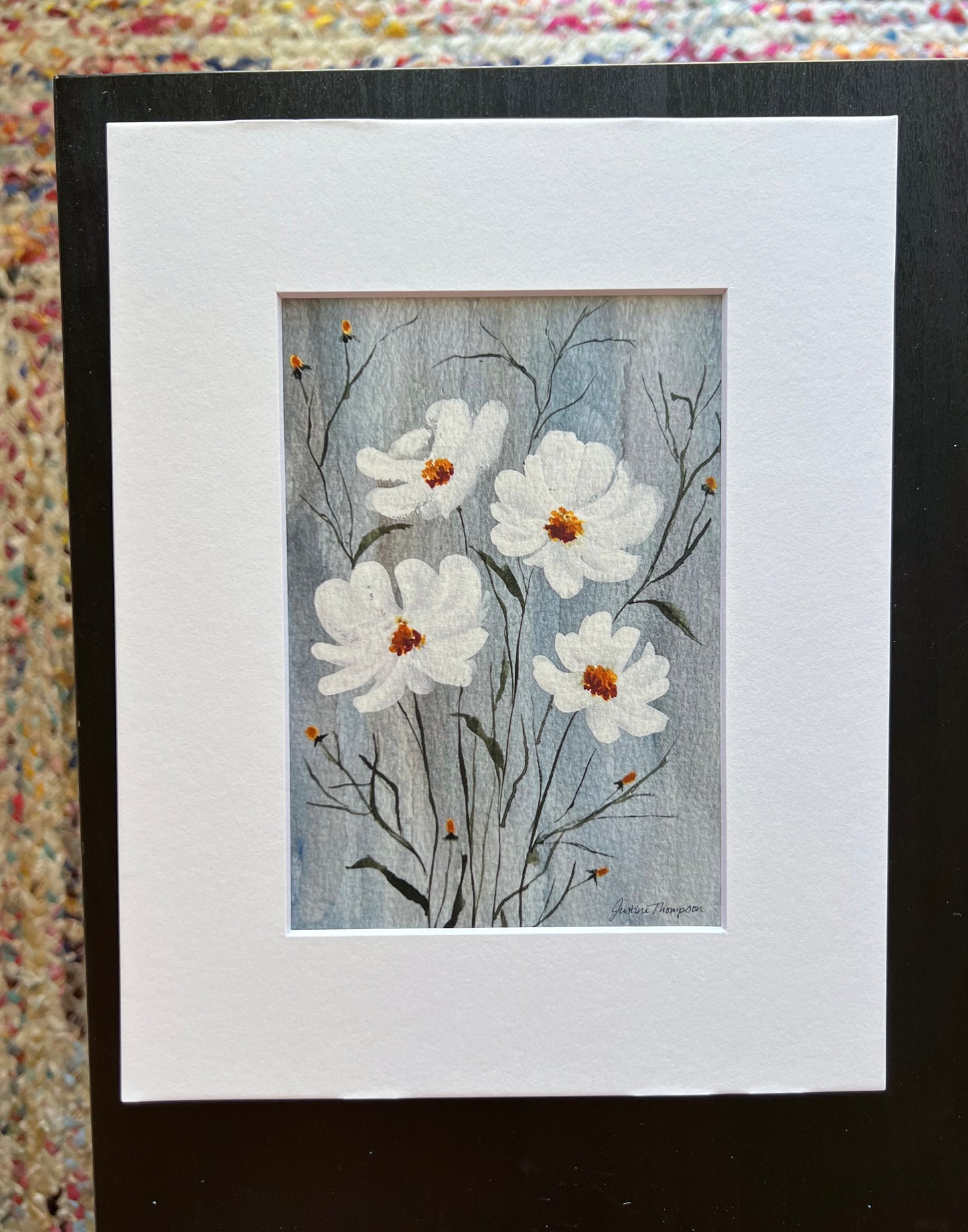 Watercolor Art Print 5x7 - White Cosmos Wildflowers