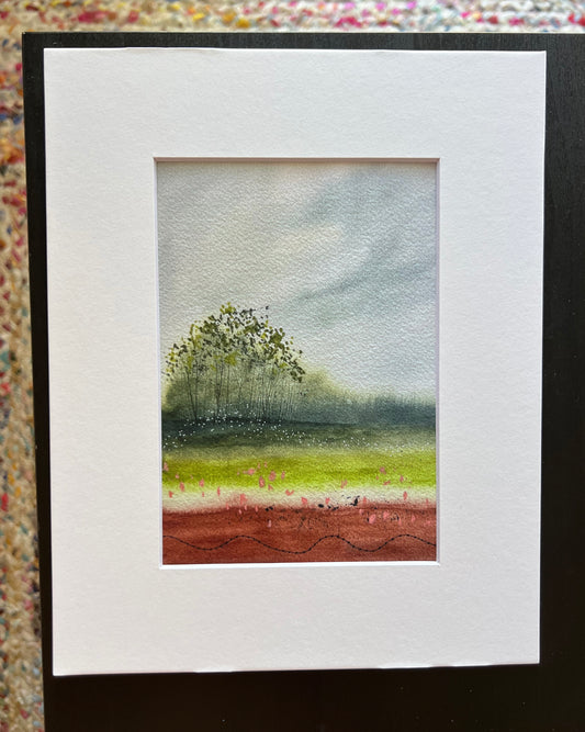 Watercolor Art Print 5x7 - Abstract Landscape “Stormy Meadows” Print