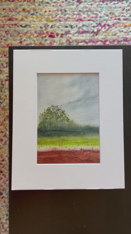 Watercolor Art Print 5x7 - Abstract Landscape “Stormy Meadows” Print