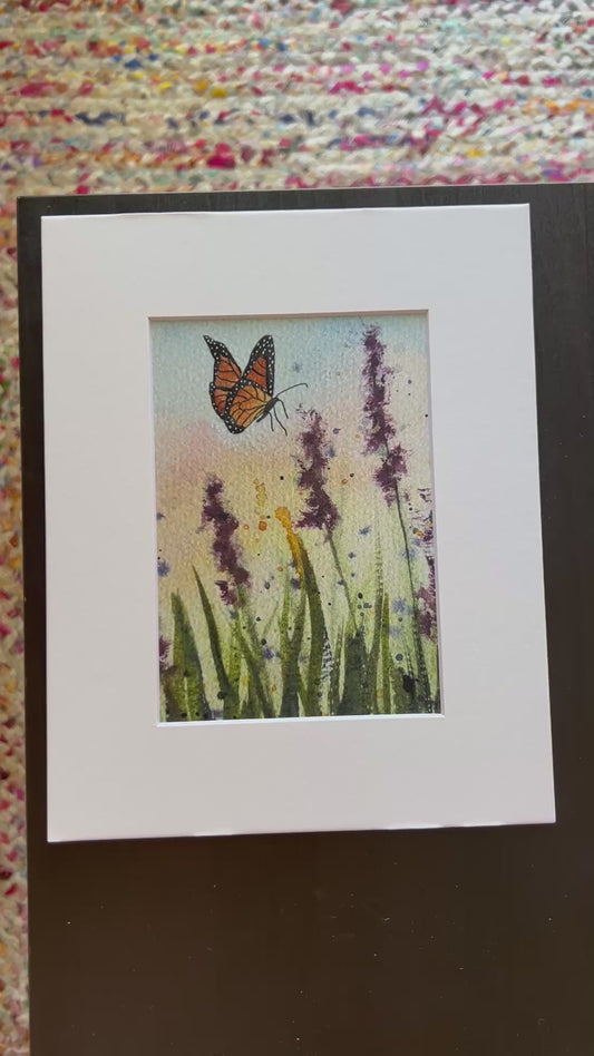 Watercolor Art Print 5x7 - Monarch Butterfly & Lavender